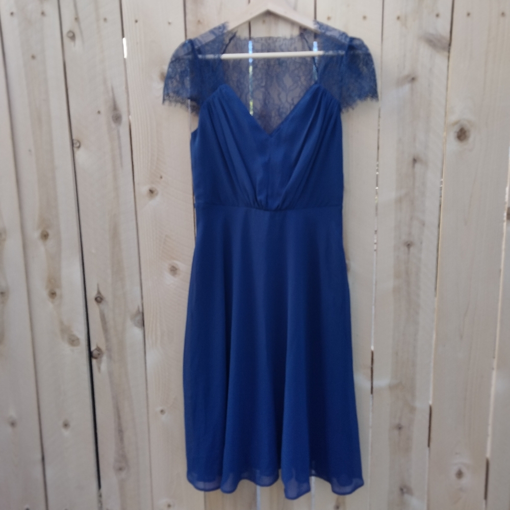 ASOS Navy Blue Lace Cap Sleeve Dress | Wedding Guest/Cocktail | Women's Size 6